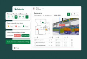catenda ist im Grunde ein zentraler digitaler Projektraum, in dem alles zusammenläuft: Baupläne (2D & 3D), BIM-Modelle (Building Information Modeling), Dokumente & Versionen, Kommunikation & Aufgaben, Änderungs- und Problemtracking