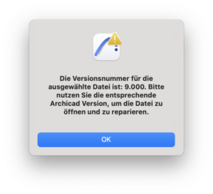Die korrekte Archicad Version wählen um Dateien zu reparieren